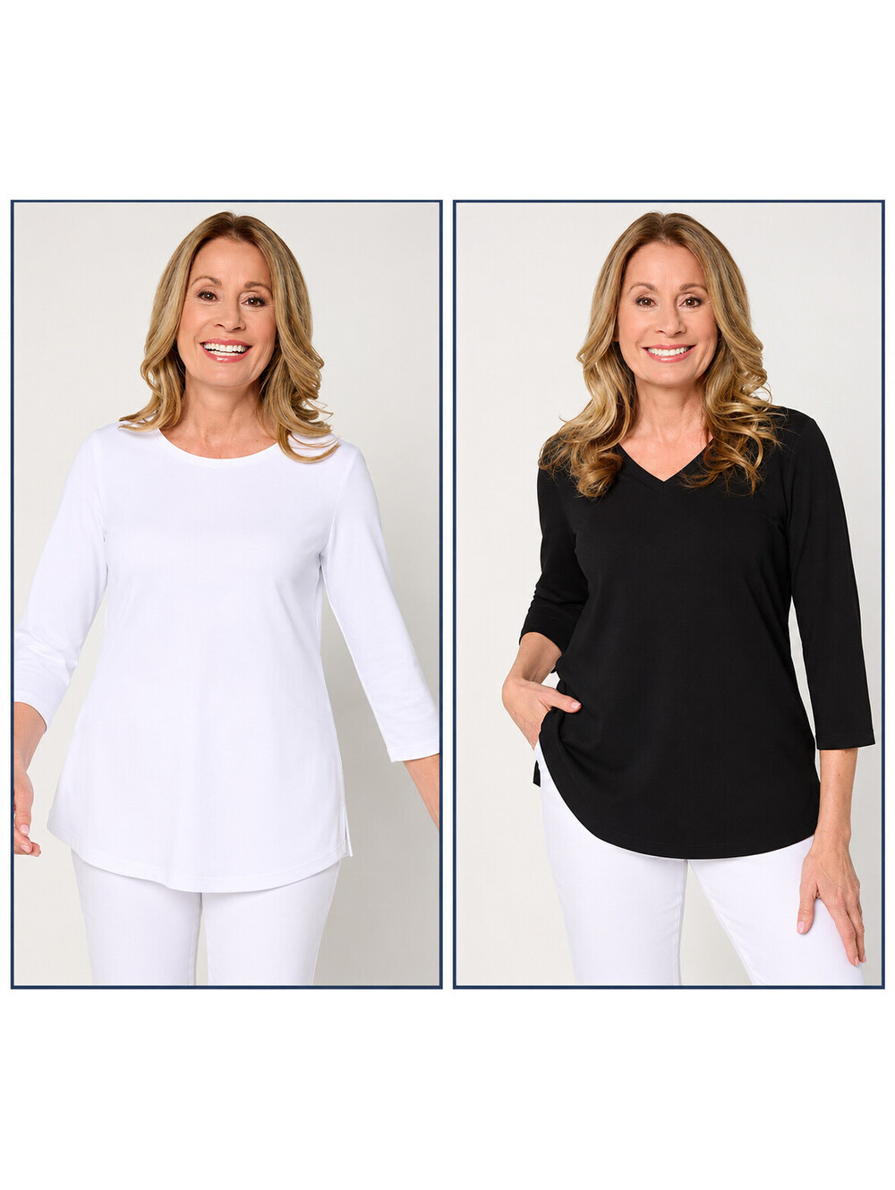 Belle by Kim Gravel TripleLuxe Knit Set of 2 3/4 Sleeve Top Classic, Size Large
